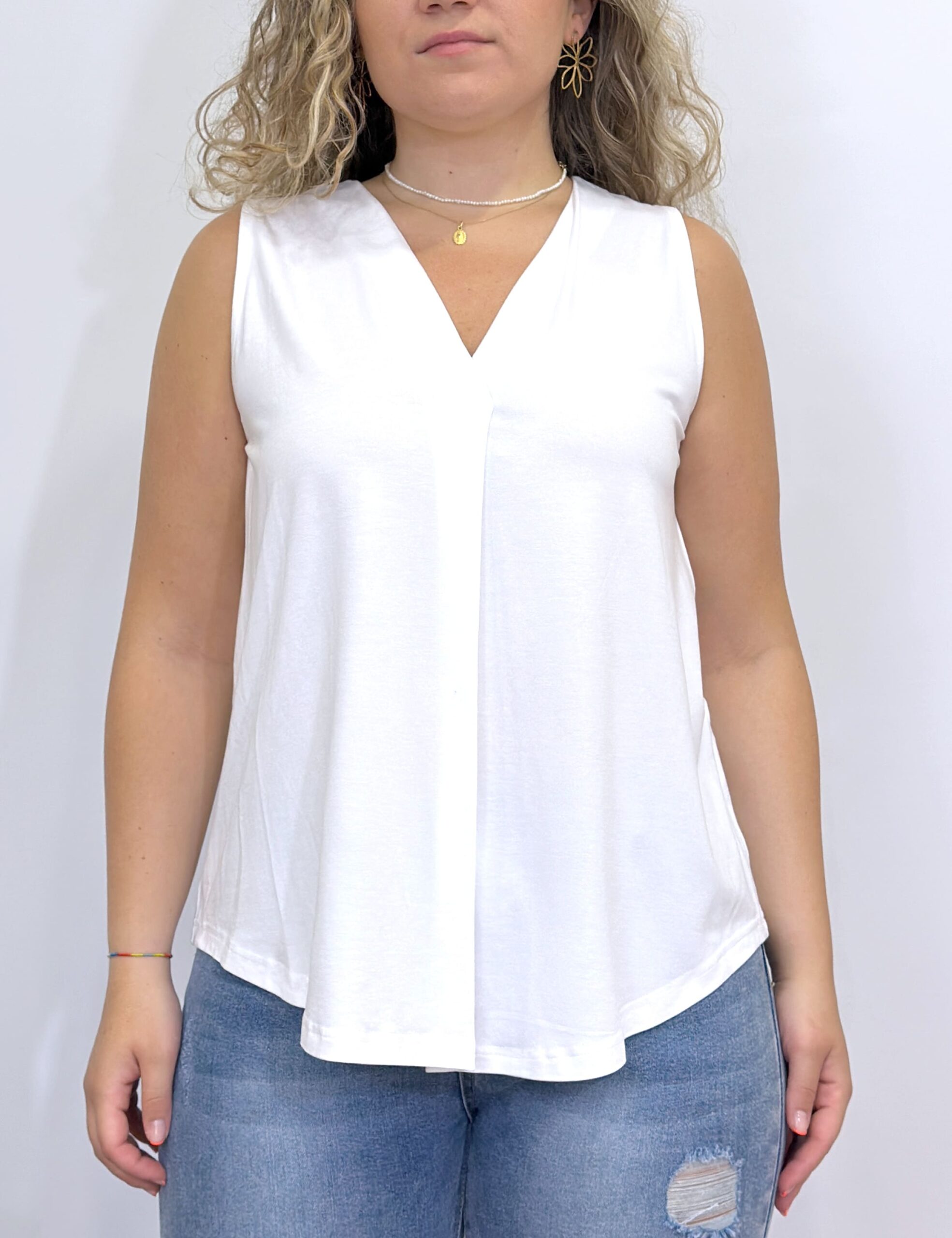 Camiseta Tirantes Pliegue Blanca