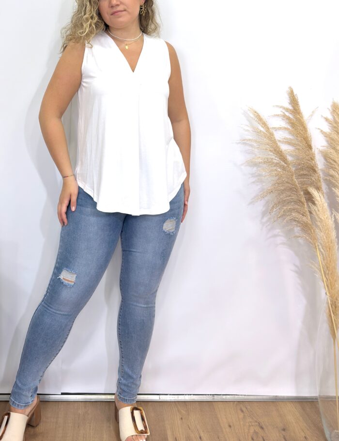 Camiseta Tirantes Pliegue Blanca - Imagen 3
