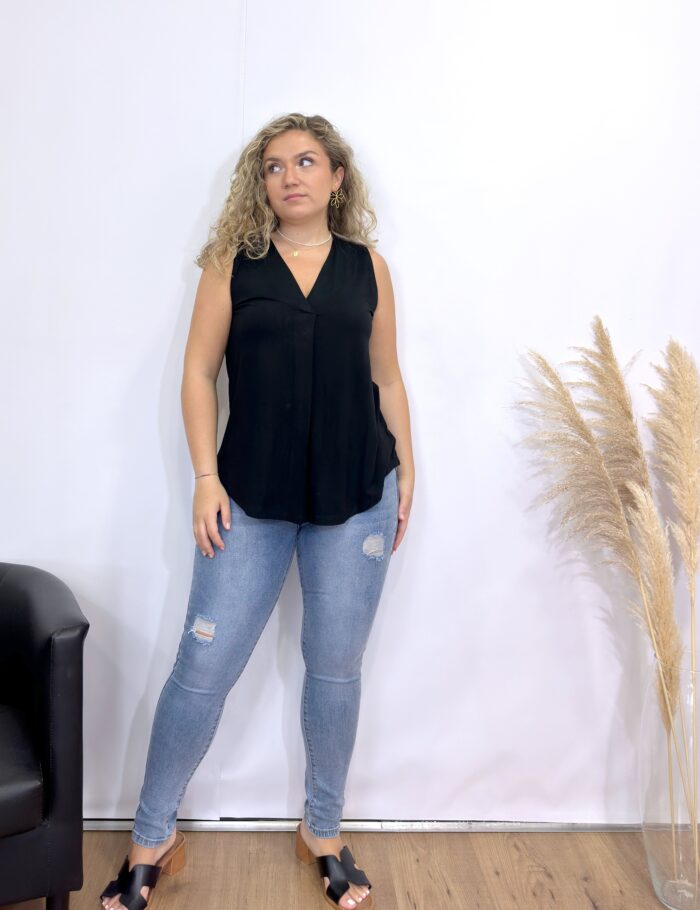 Camiseta Tirantes Pliegue Negra - Imagen 4