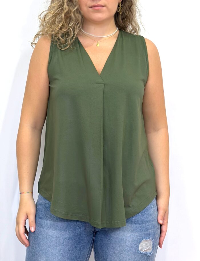 Camiseta Tirantes Pliegue Kaki