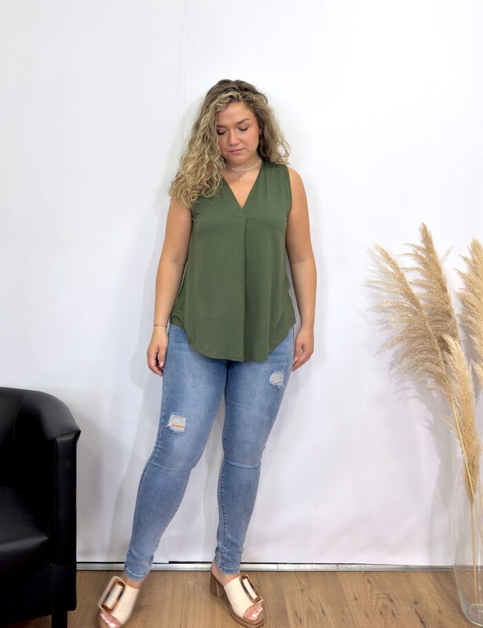 Camiseta Tirantes Pliegue Kaki - Imagen 5