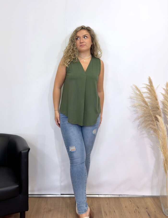 Camiseta Tirantes Pliegue Kaki - Imagen 4