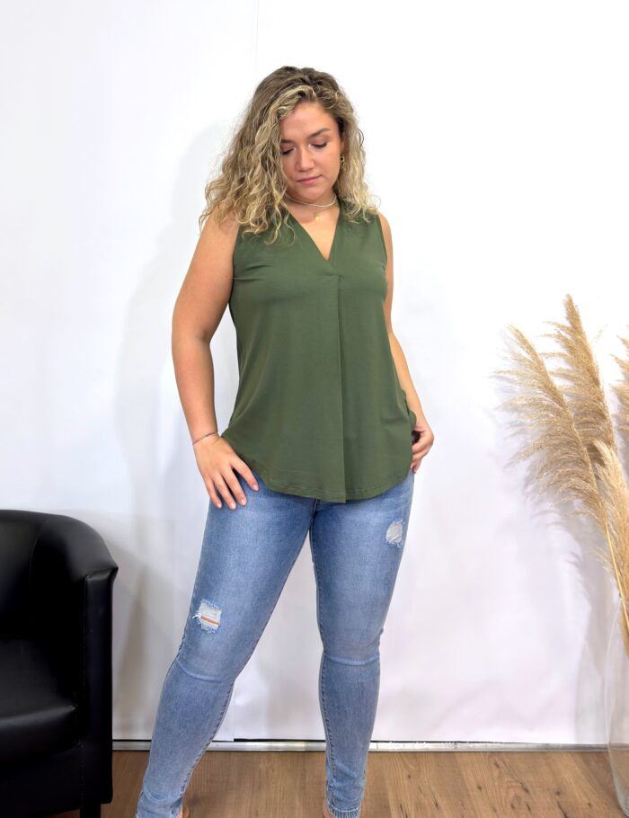 Camiseta Tirantes Pliegue Kaki - Imagen 2