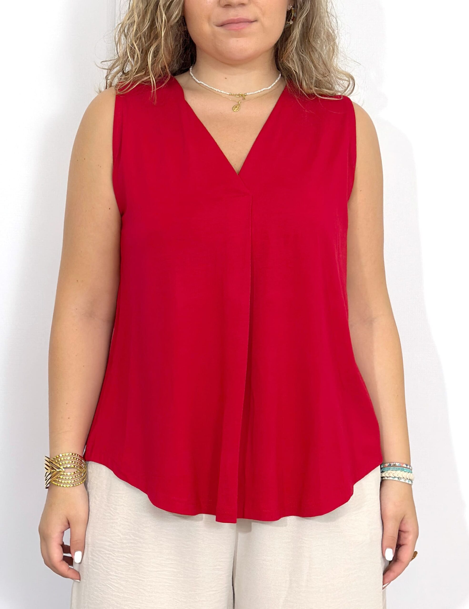 Camiseta Tirantes Pliegue Roja