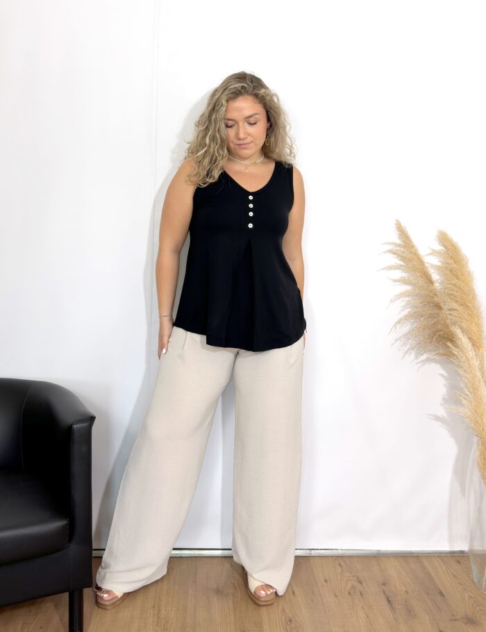 Camiseta Pliegue Botones Negra
