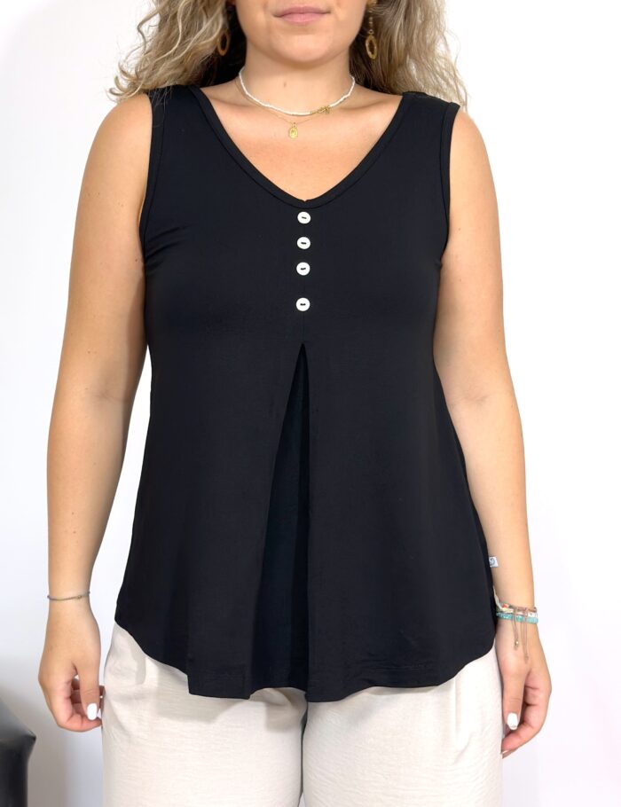 Camiseta Pliegue Botones Negra - Imagen 2