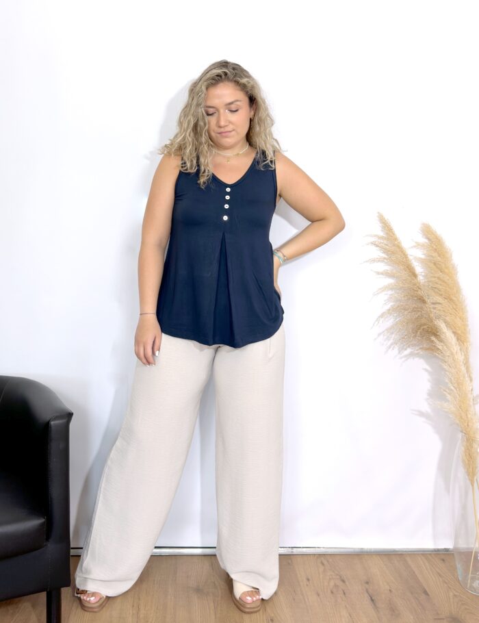 Camiseta Pliegue Botones Marino