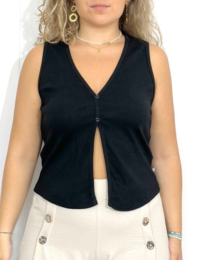 Top Apertura Rib Negro - Imagen 2