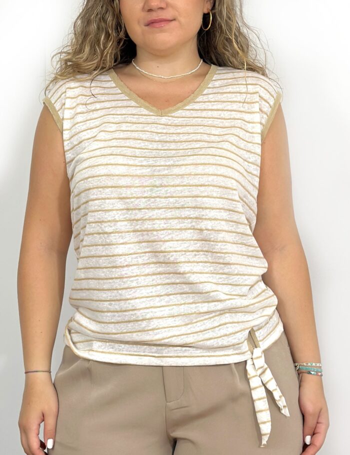 Camiseta Lino Rayas Beige