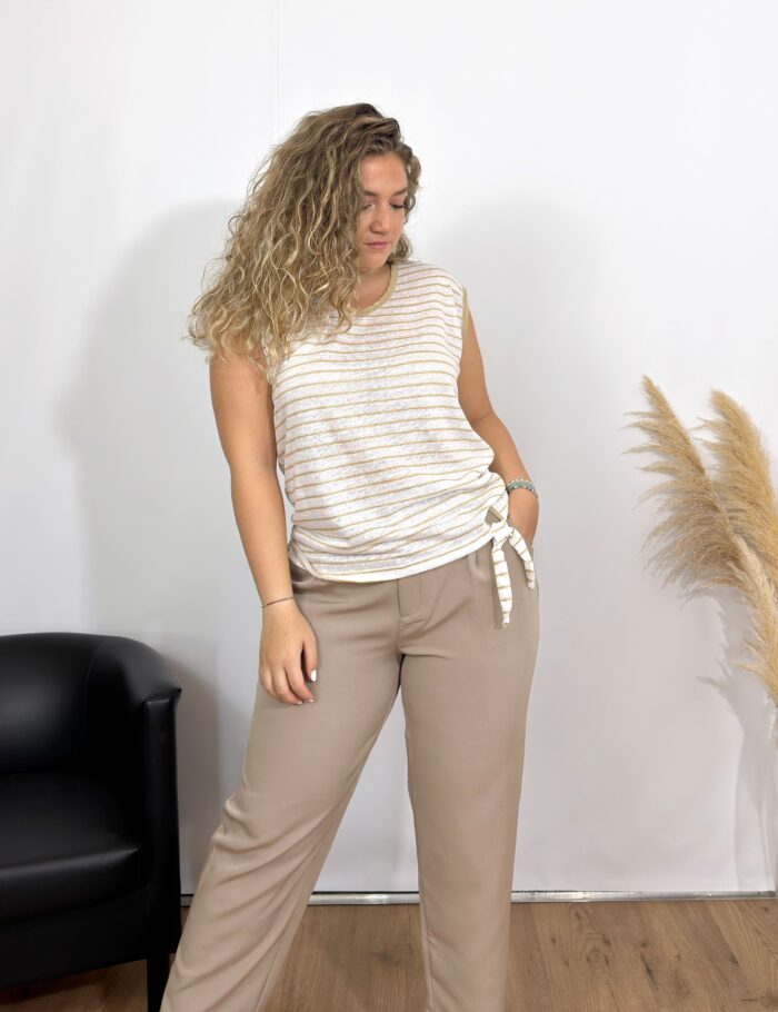 Camiseta Lino Rayas Beige - Imagen 2