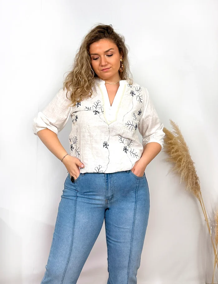 Blusa Lino Bordada - Imagen 3