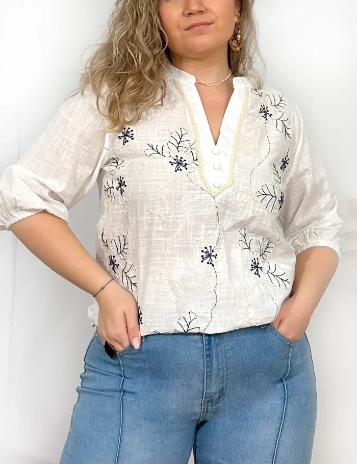 Blusa Lino Bordada - Imagen 2