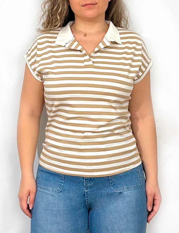 Camiseta Polo Rayas Tostado - Imagen 2