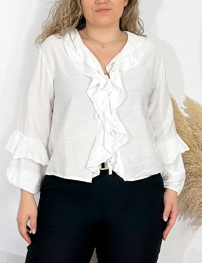 Blusa Abierta Volante Blanca