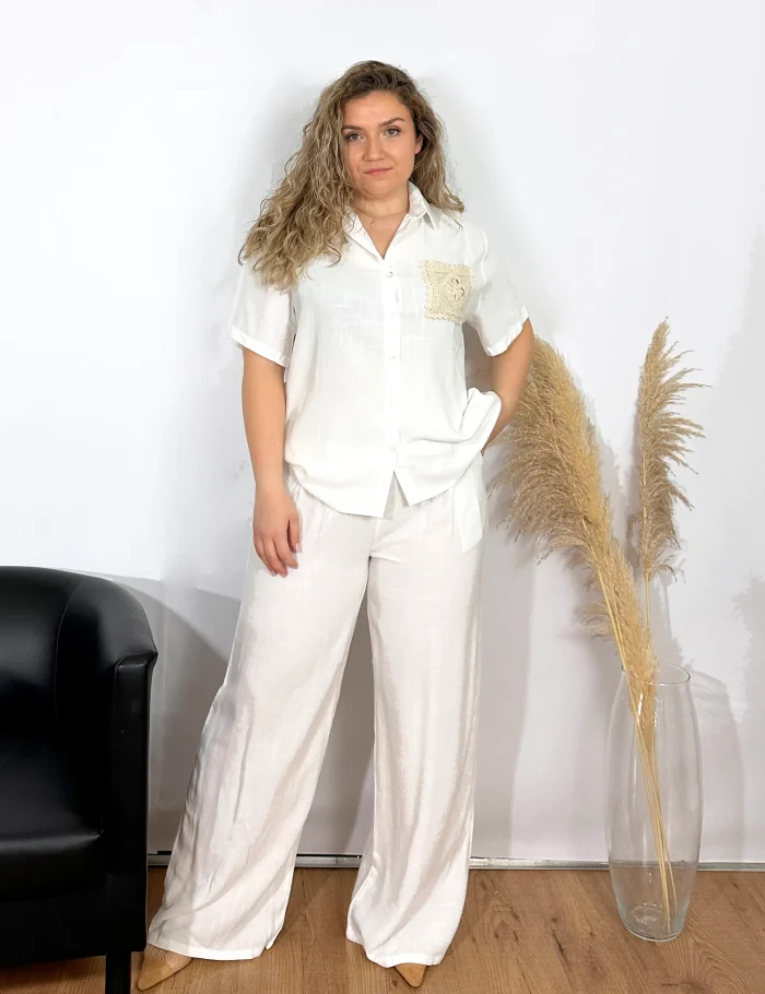 Pantalón Wide-leg Lino Blanco - Imagen 4