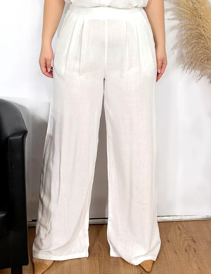 Pantalón Wide-leg Lino Blanco