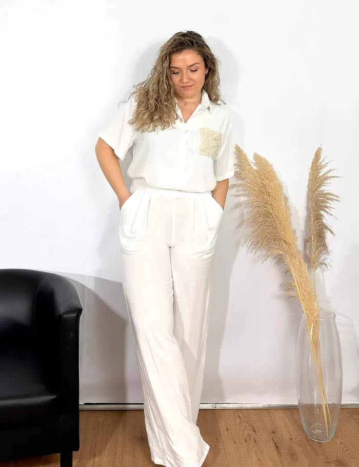 Pantalón Wide-leg Lino Blanco - Imagen 3