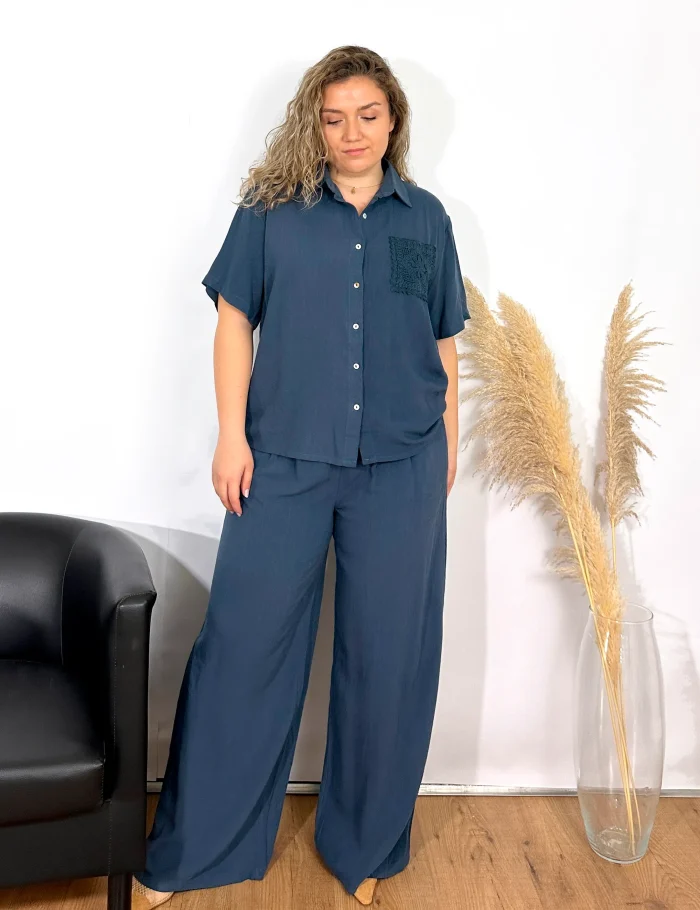 Pantalón Wide-leg Lino Azul - Imagen 4