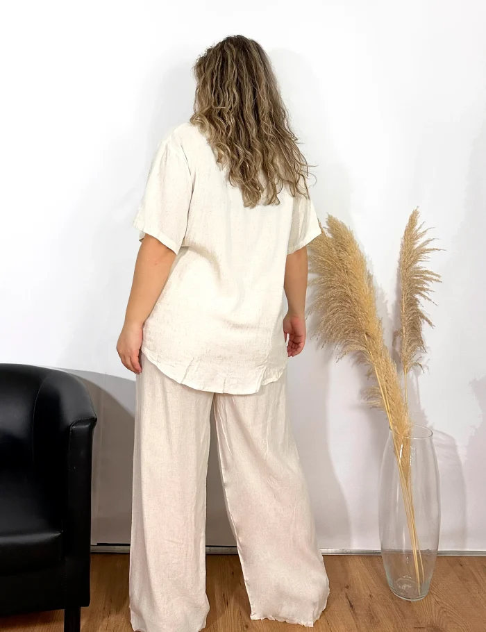 Pantalón Wide-leg Lino Crema - Imagen 3