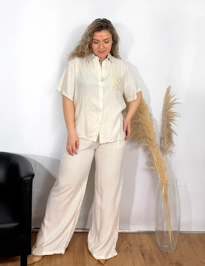 Pantalón Wide-leg Lino Crema - Imagen 4