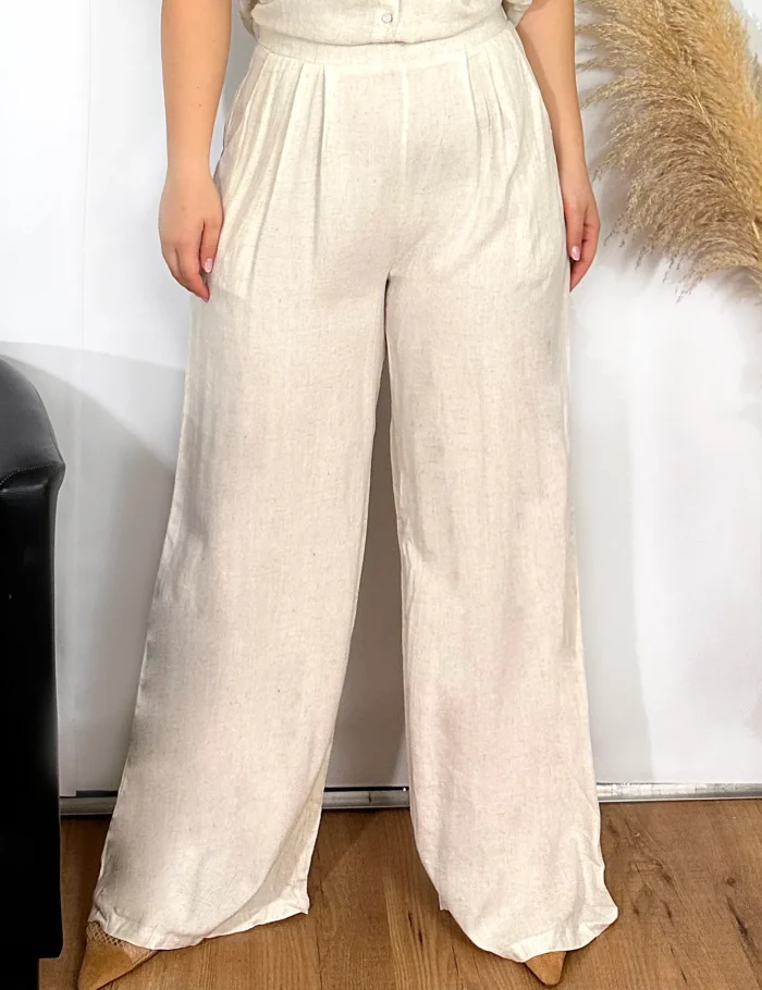 Pantalón Wide-leg Lino Crema