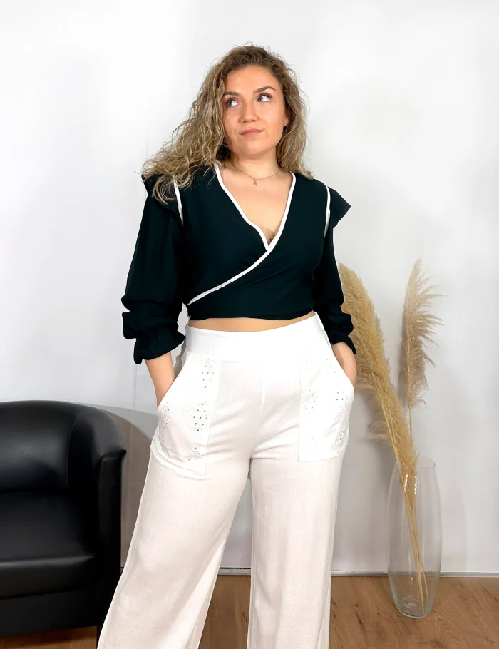 Pantalón Lino Bordado Blanco - Imagen 3