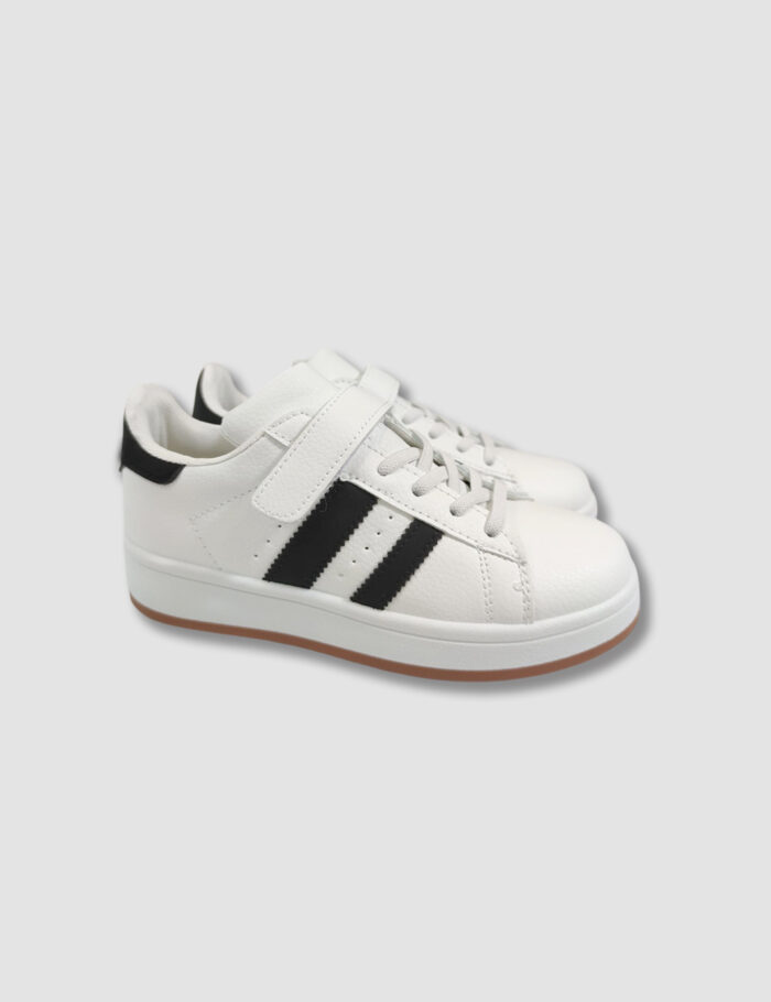 Deportivas Retro Con Velcro Unisex Blanco/Negro - Imagen 2