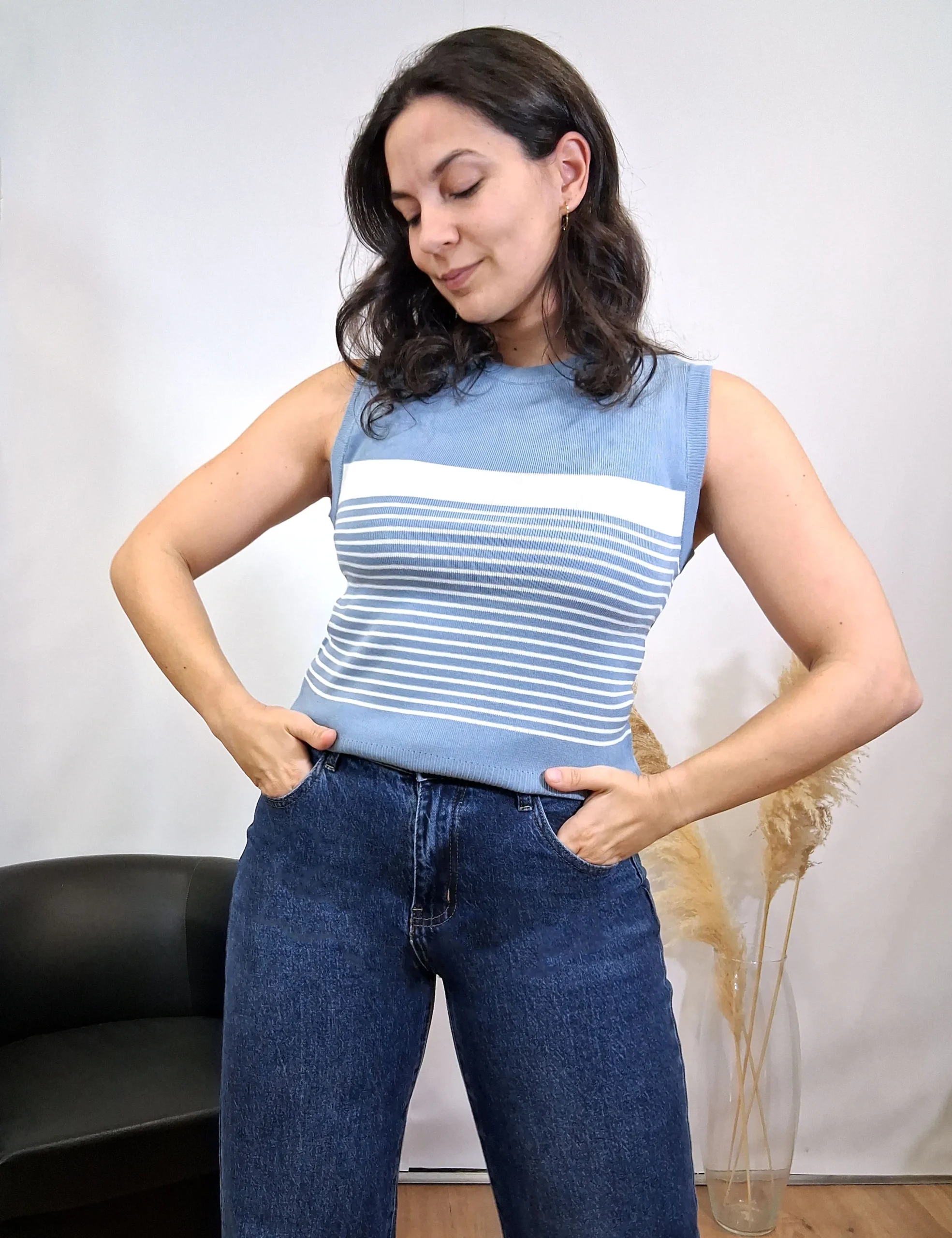 Chaleco Rayas Punto Azul