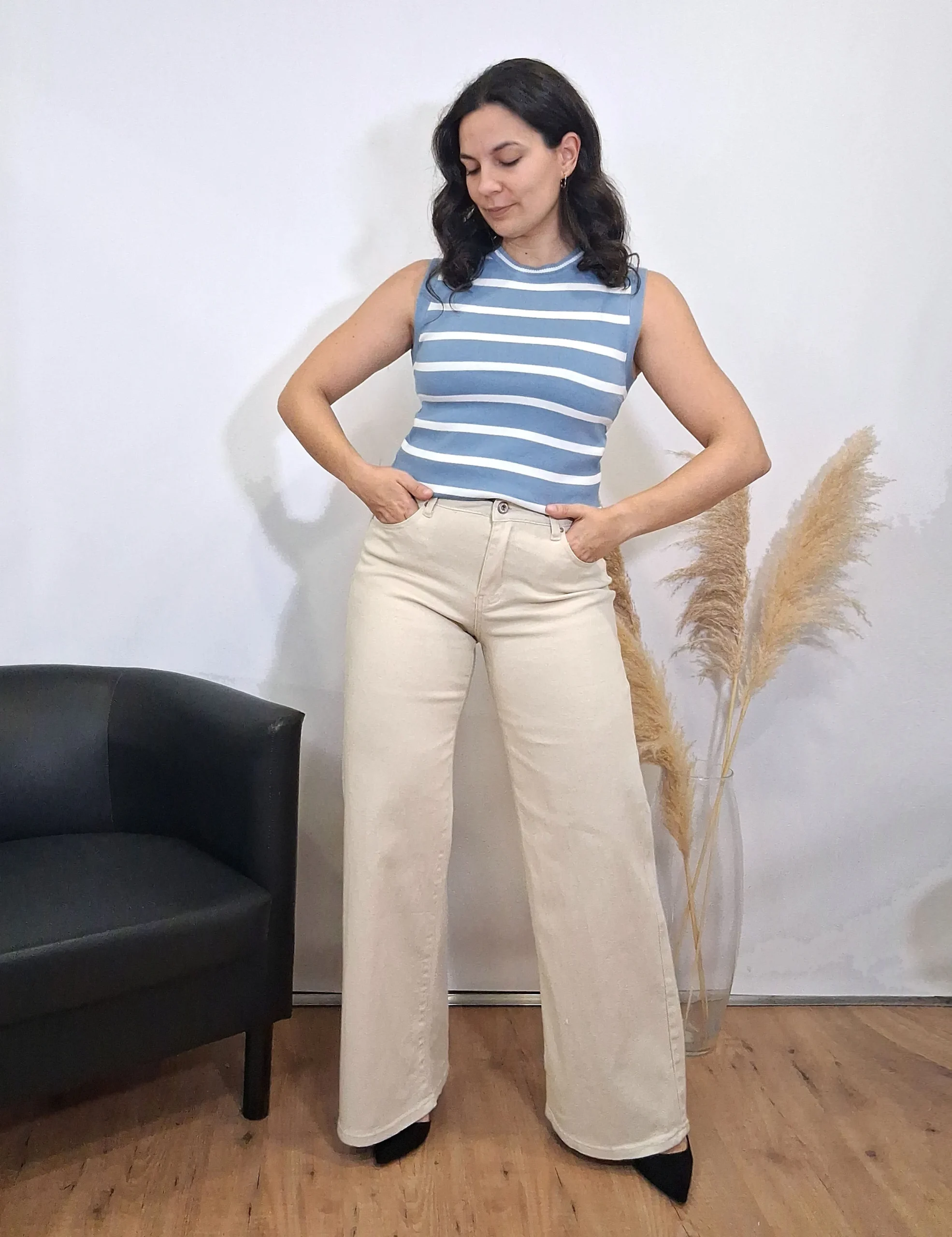 Vaquero Wide Leg Beige