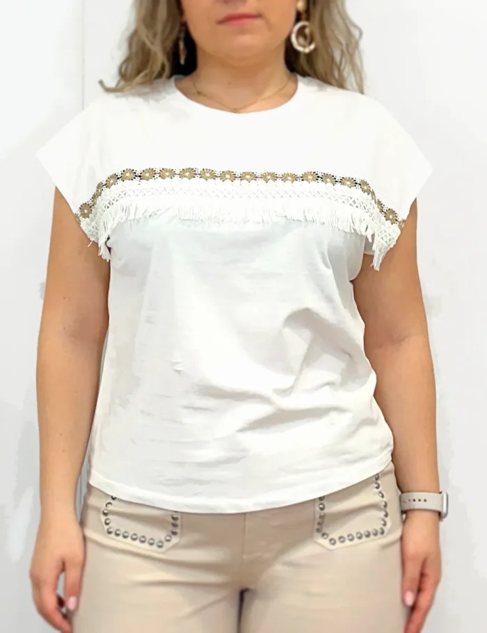 Camiseta Flecos Flores Blanca - Imagen 2