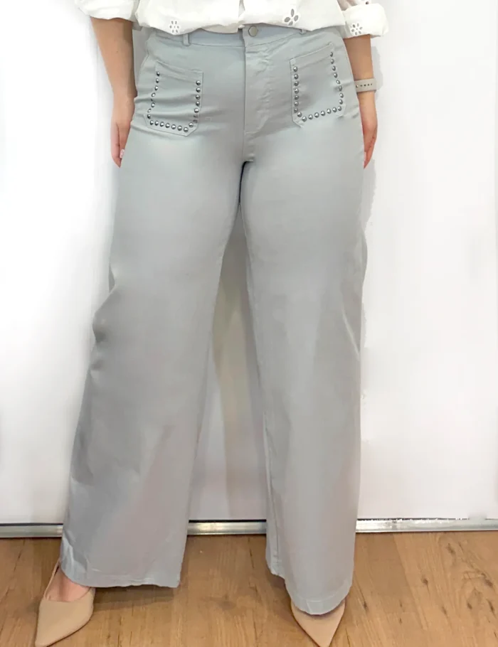Pantalón Wide-leg Tachas Gris Claro