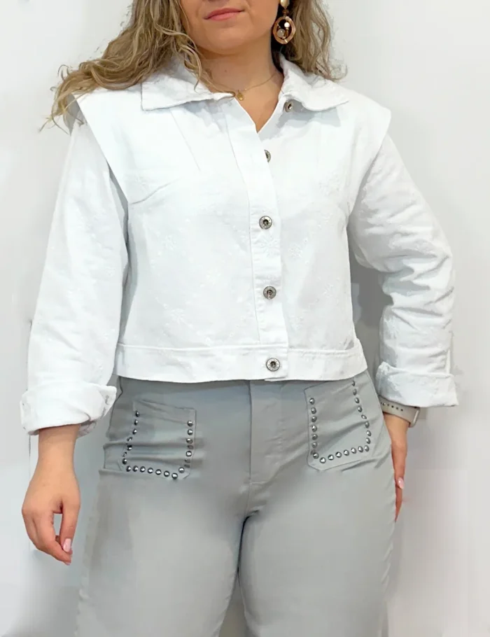 Cazadora Bordado Suizo Blanca - Imagen 2