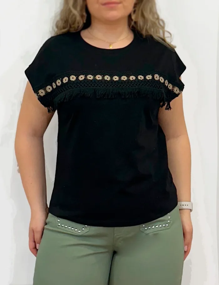 Camiseta Flecos Flores Negra - Imagen 2