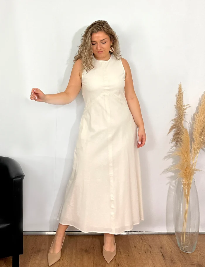 Vestido Evasé Lino Crudo - Imagen 3