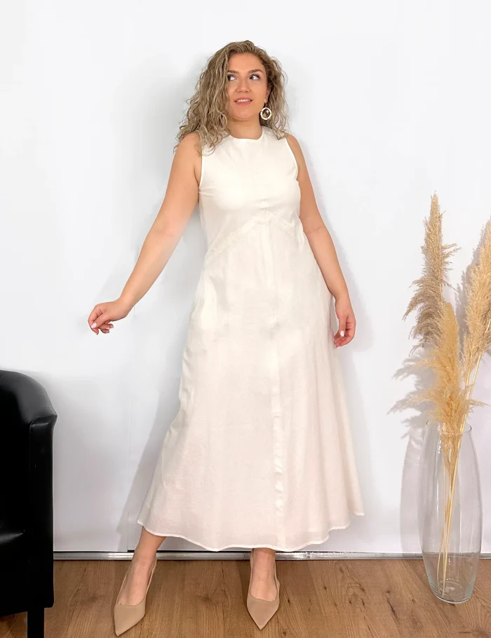 Vestido Evasé Lino Crudo