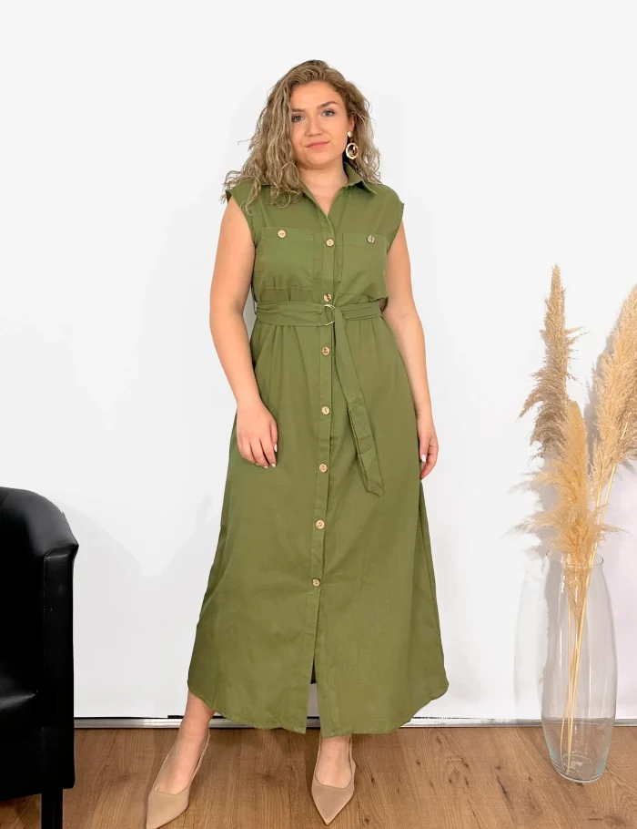 Vestido Maxi Lino Kaki