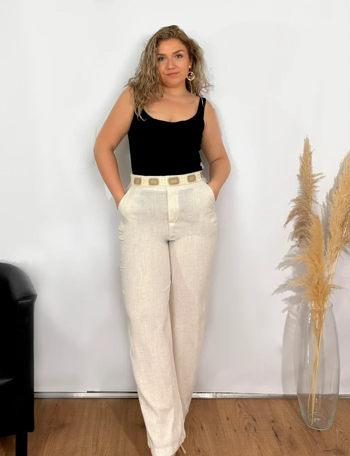 Pantalón Lino Crema - Imagen 3