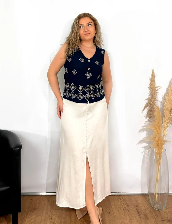 Falda Lino Midi Beige - Imagen 4