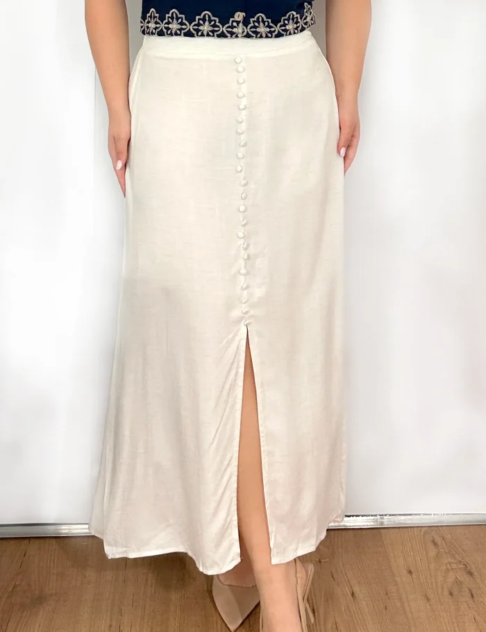 Falda Lino Midi Beige