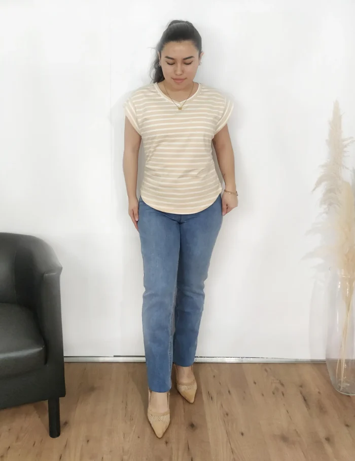 Camiseta De Rayas Beige/Blanco - Imagen 2