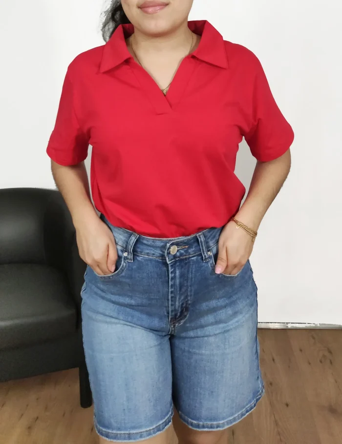 Camiseta Cuello Polo Color Rojo