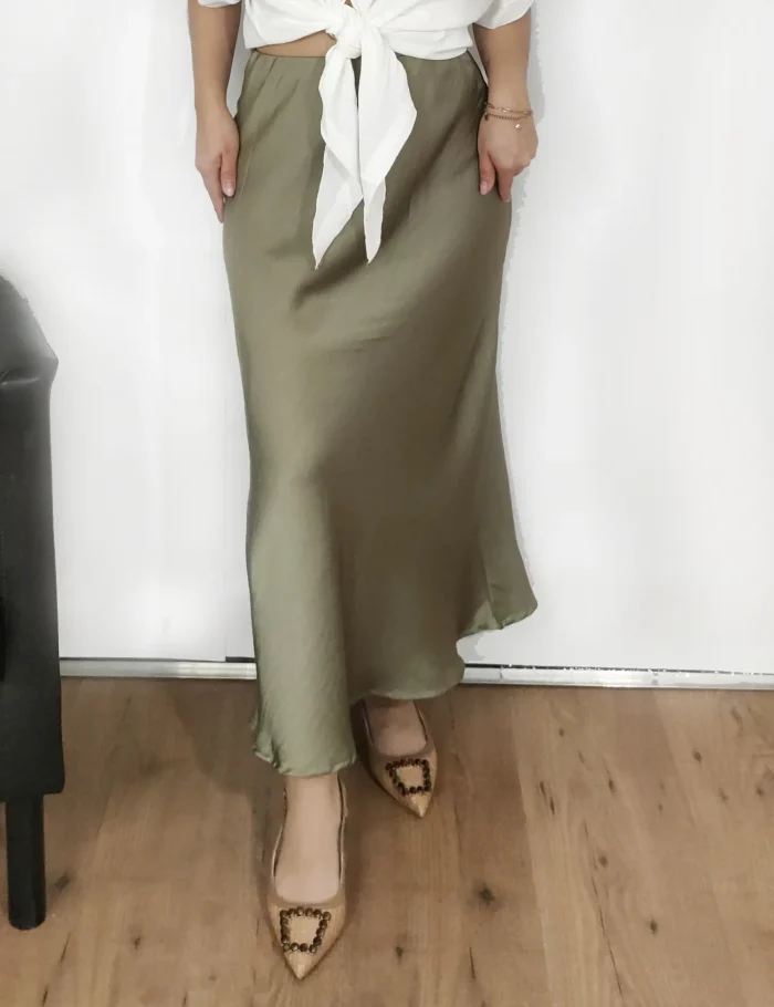 Falda Satinada Color Kaki