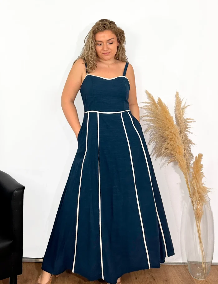 Vestido Maxi Contrastes Marino - Imagen 4