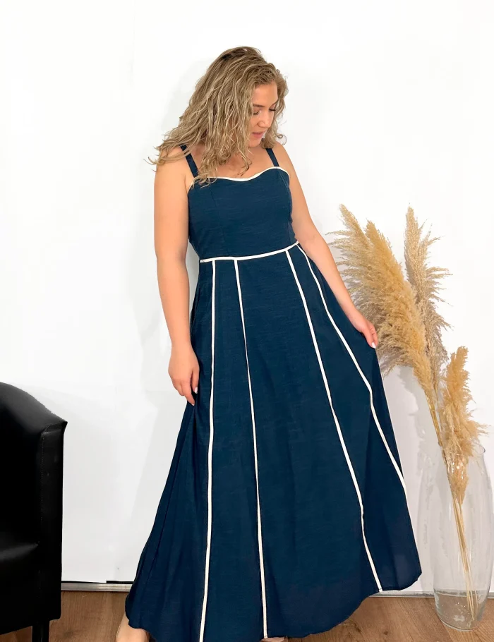 Vestido Maxi Contrastes Marino - Imagen 3