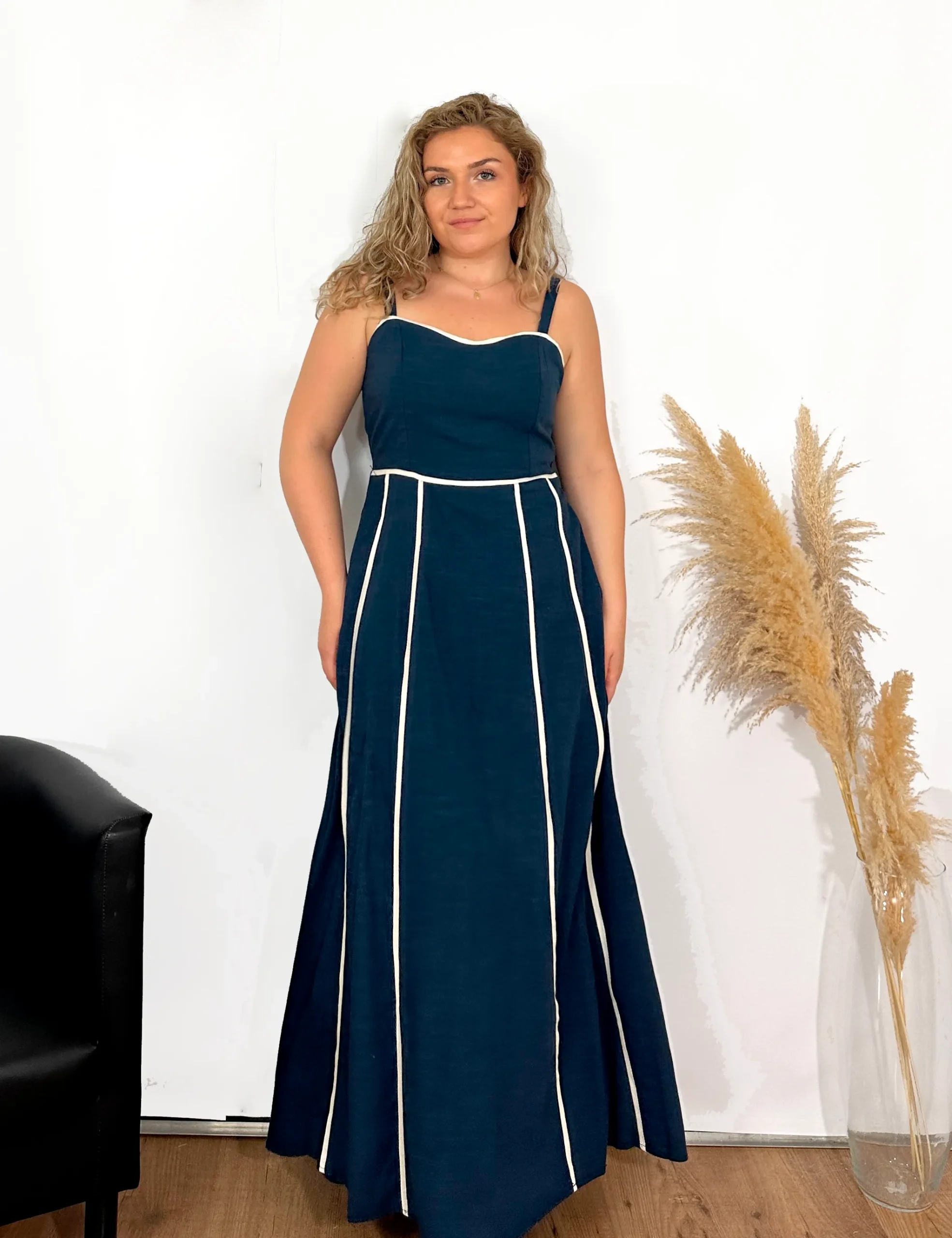 Vestido Maxi Contrastes Marino