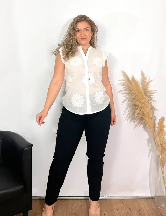 Blusa Bordado Flores Blanca