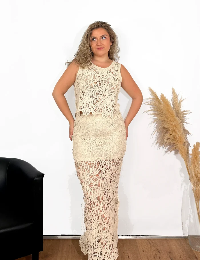 Falda Maxi Crochet Crema - Imagen 2