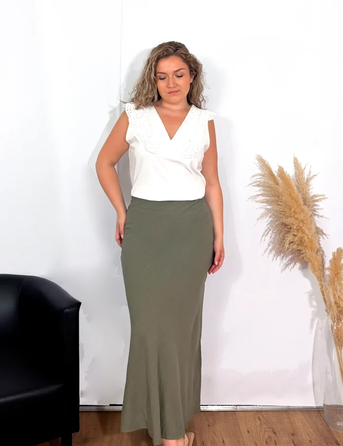 Falda Maxi Lino Kaki - Imagen 2