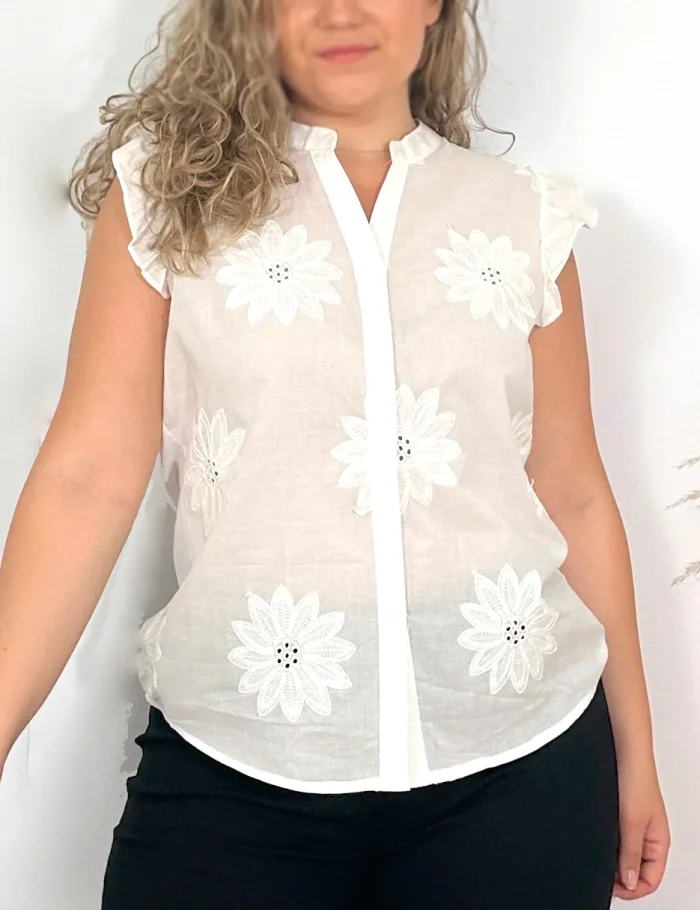 Blusa Bordado Flores Blanca - Imagen 2