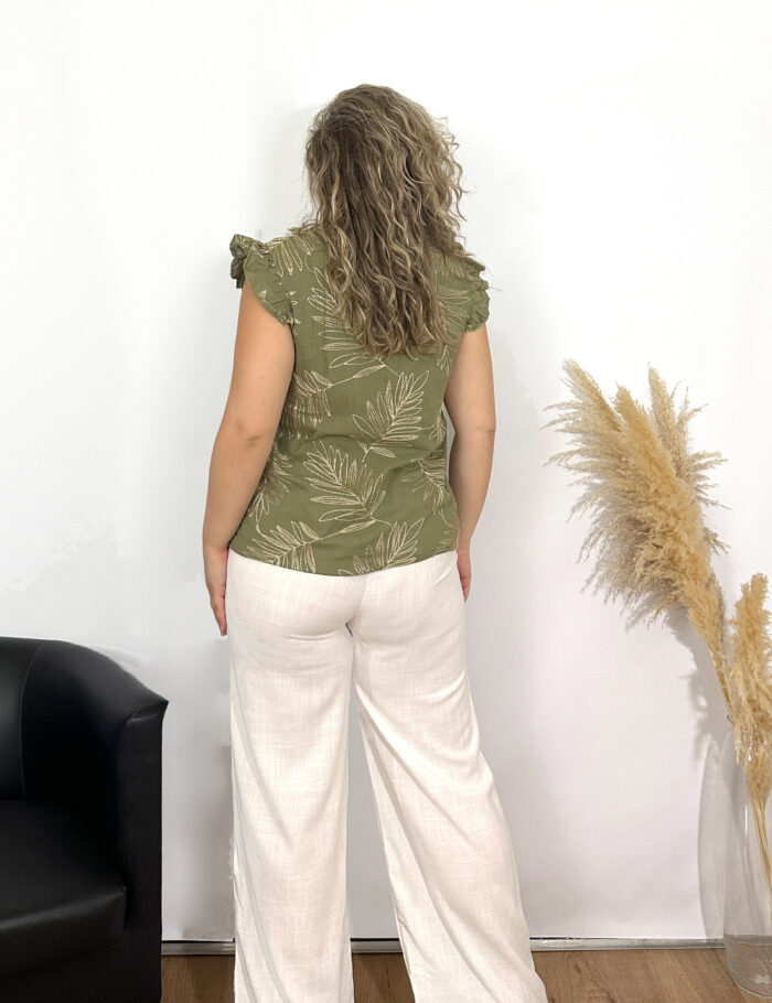 Blusa Hojas Lurex Kaki - Imagen 3